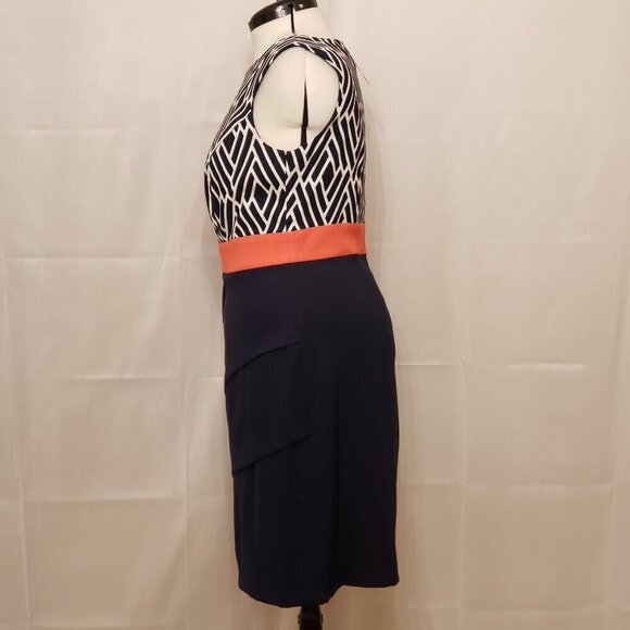 Connected Apparel Multitier Sheath Cocktail Dress in Blue/White/Coral, Size 14W - Picture 3 of 8